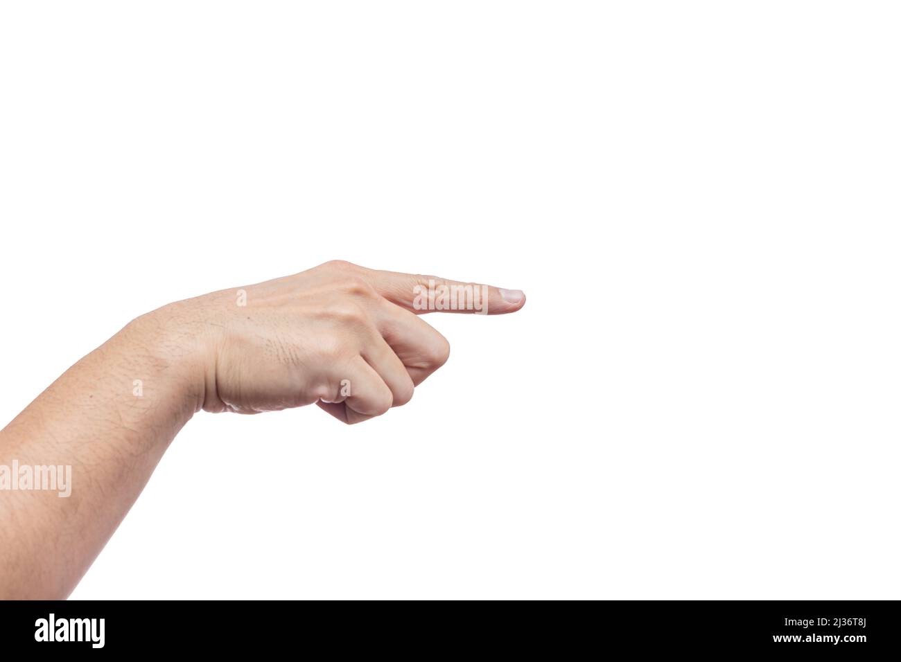 doigt mâle pointant isolé sur fond blanc avec chemin de coupure. Banque D'Images