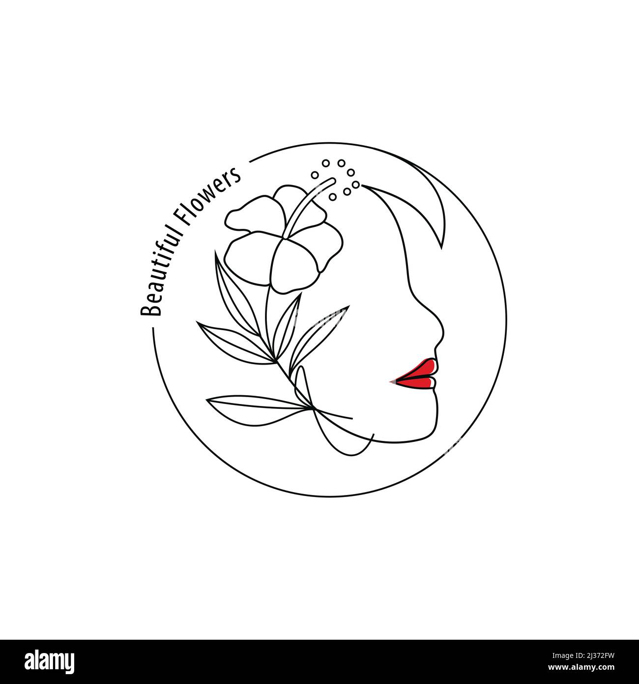 Vector abstrait illustration logo et modèle de marque dans le style linéaire tendance minimaliste, emblème pour la beauté et le studio cosmétique - portrait de femme, Illustration de Vecteur