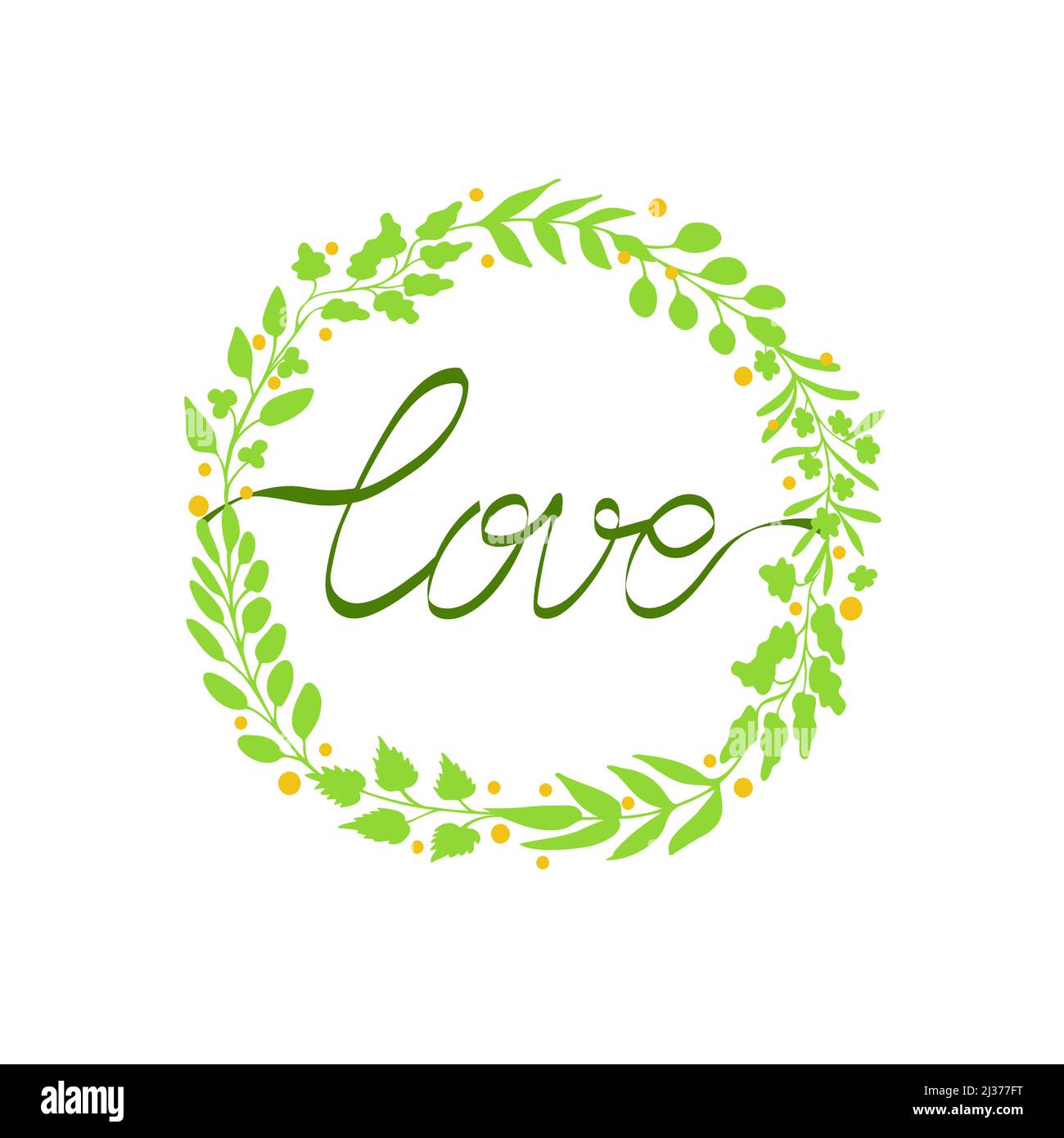 Couronne de feuilles à motif de feuilles dessinés à la main avec le mot « Love Inside ». Élément de dessin vectoriel minimaliste pour les impressions Illustration de Vecteur