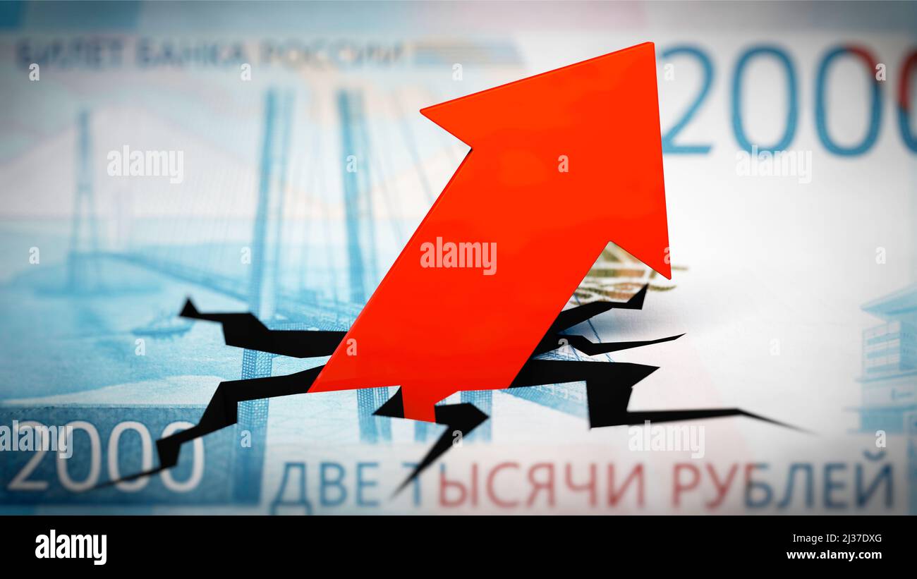 Image symbolique sur le thème des dépenses, de l'inflation, de l'augmentation des prix en Russie Banque D'Images