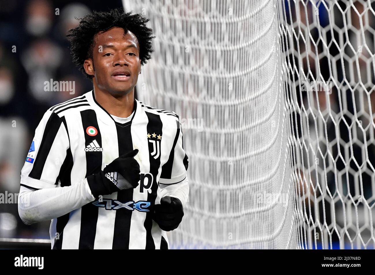 Juan Cuadrado de Juventus FC réagit lors de la série Un match de football 2021/2022 entre Juventus FC et FC Internazionale au stade Juventus de Torin Banque D'Images