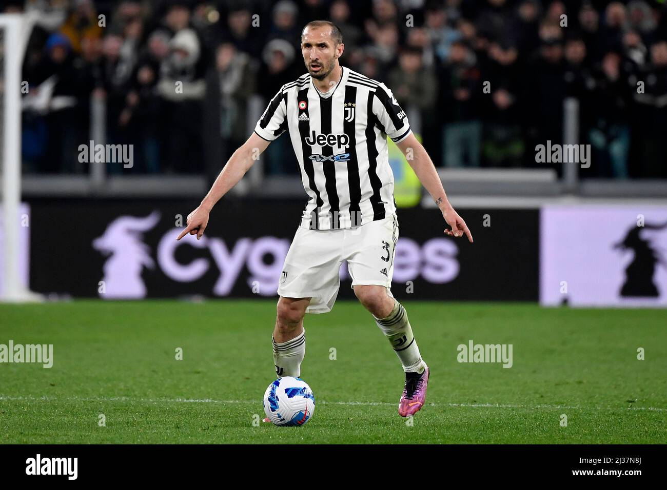 Giorgio Chiellini de Juventus FC en action pendant la série Un match de football 2021/2022 entre Juventus FC et FC Internazionale au stade Juventus i Banque D'Images