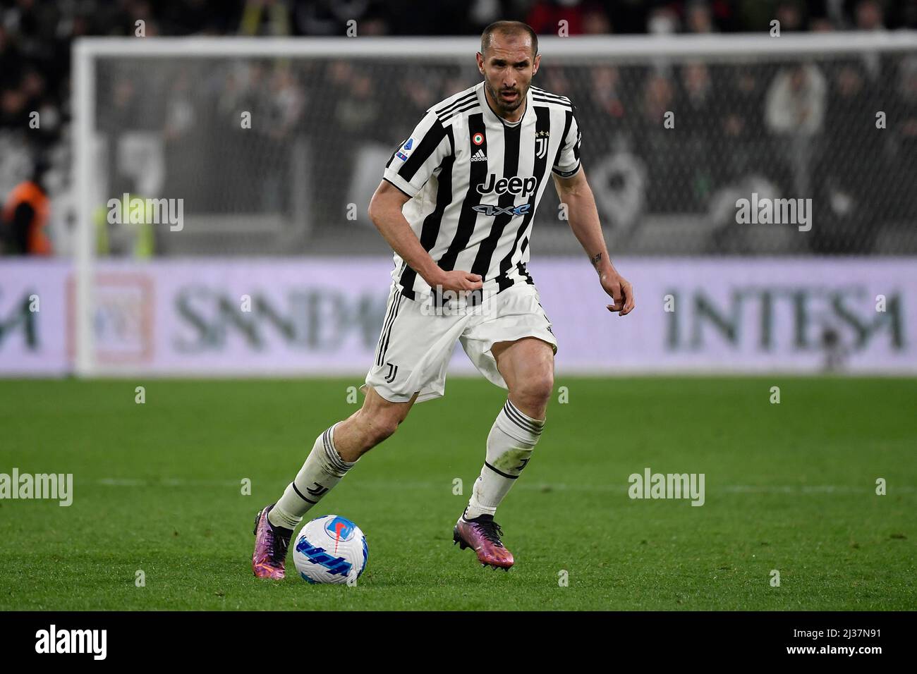 Giorgio Chiellini de Juventus FC en action pendant la série Un match de football 2021/2022 entre Juventus FC et FC Internazionale au stade Juventus i Banque D'Images