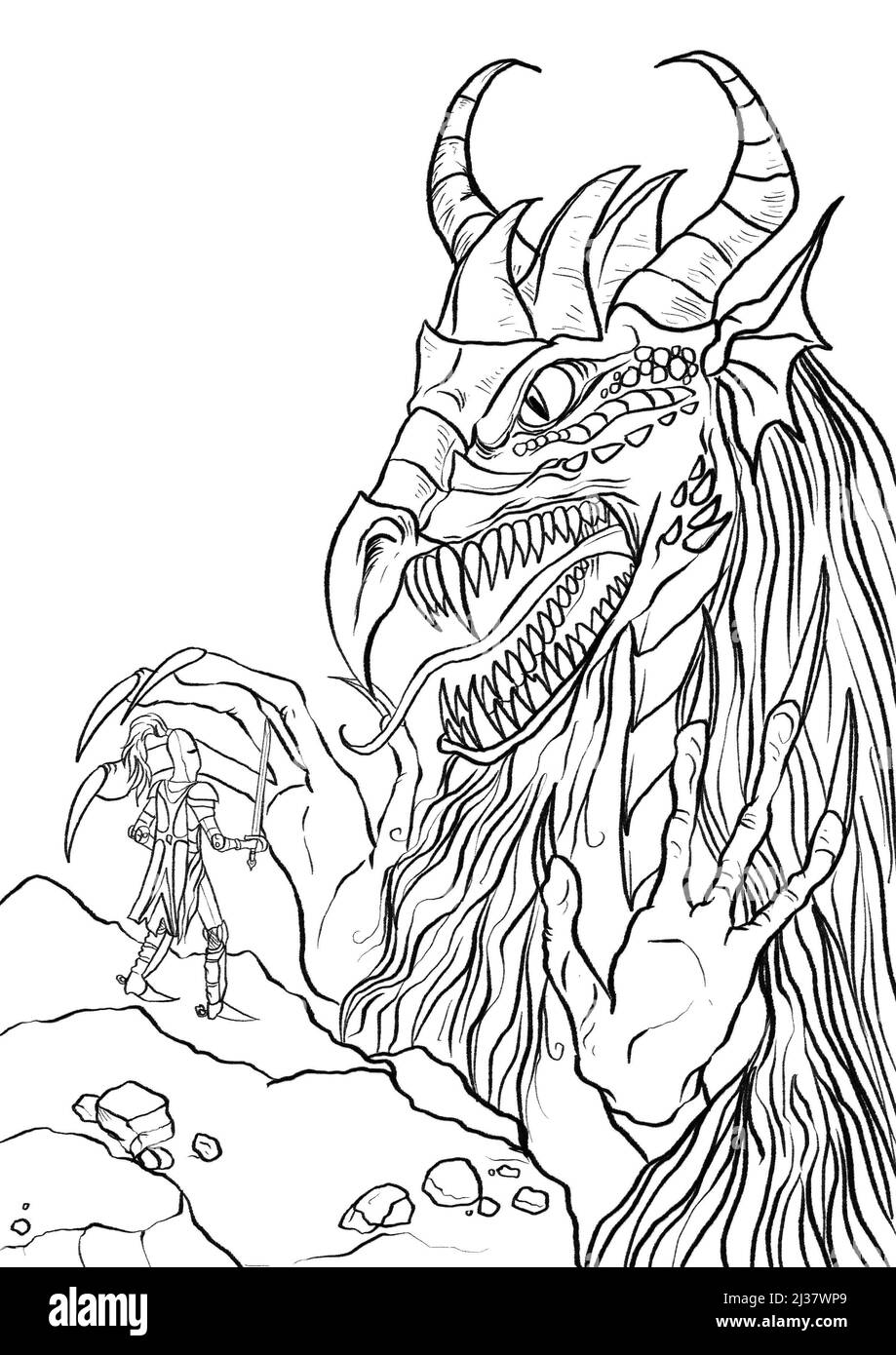 dragon face à un chevalier Banque D'Images