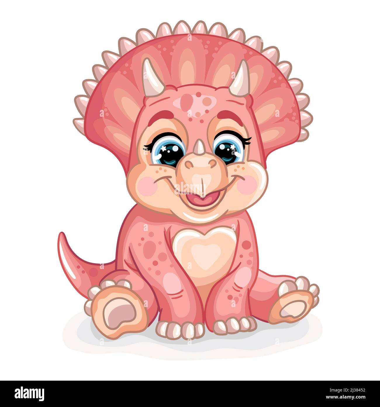 tricératops pour bébé rose dinosaure. Joli personnage de dessin animé. Illustration vectorielle isolée sur fond blanc. Pour l'impression, le design, la publicité, la papeterie, Illustration de Vecteur