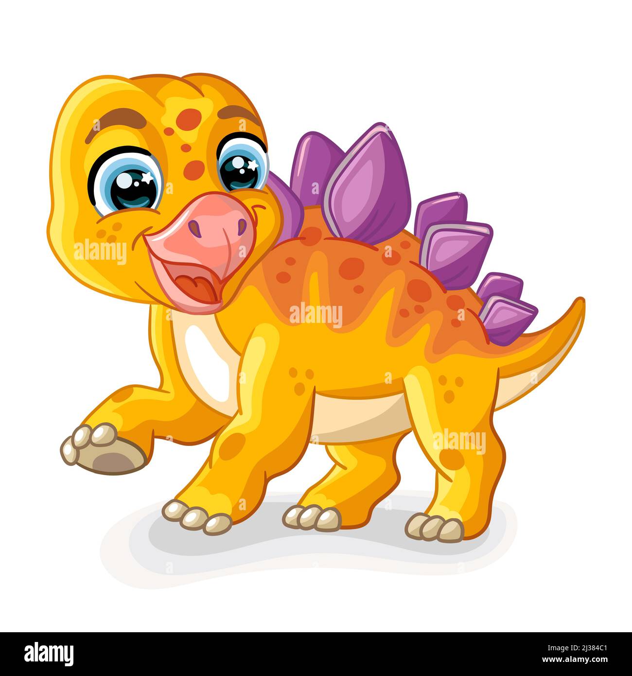 Bébé dinosaure orange stegosaurus. Joli personnage de dessin animé. Illustration vectorielle isolée sur blanc. Pour l'impression, le design, la publicité, la papeterie, le t-shirt a Illustration de Vecteur