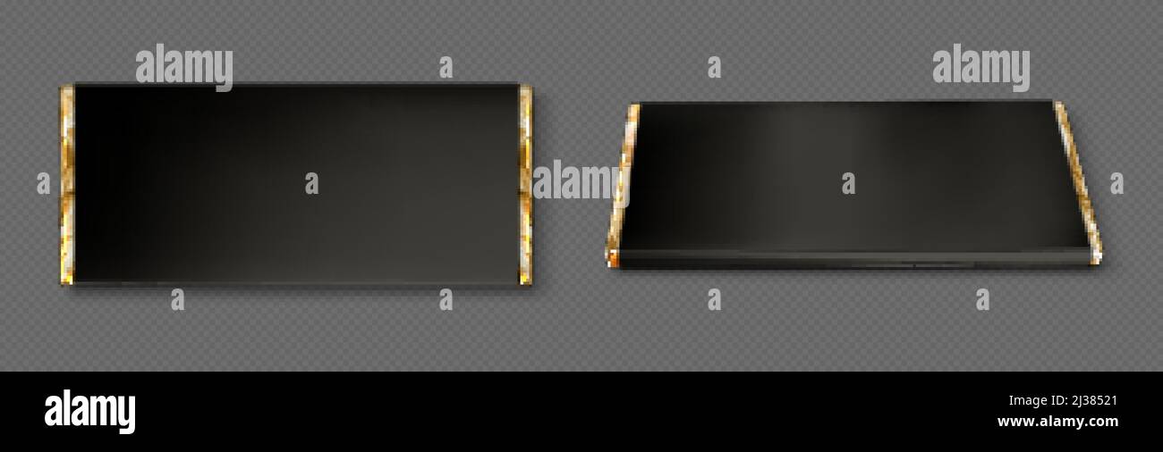 Emballage pour barres chocolatées avec papier doré et papier noir en haut et vue en perspective. Image vectorielle réaliste de l'emballage de bonbons vierge, l'emballage de chocolat 3d est Illustration de Vecteur