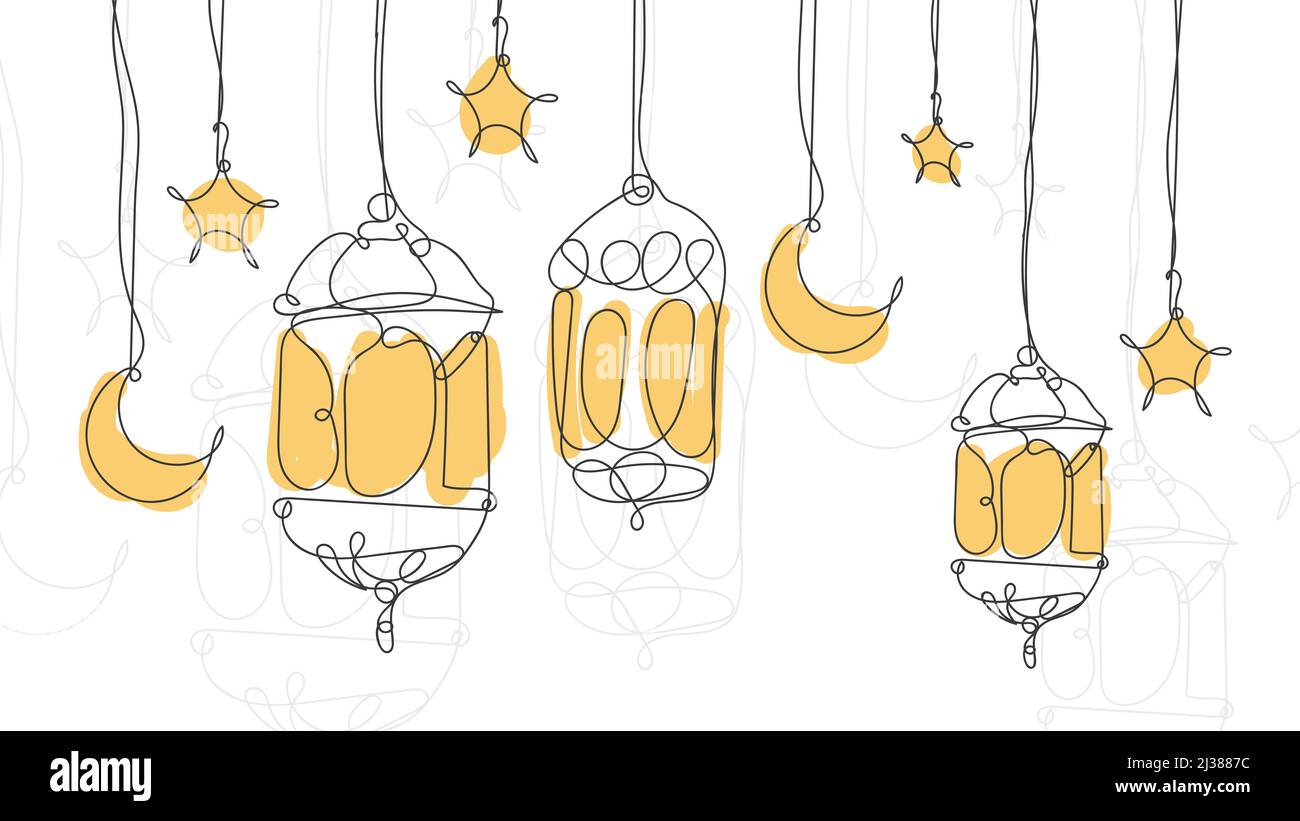 Étoiles suspendues lanternes et lunes - le concept du Ramadan Banque D'Images