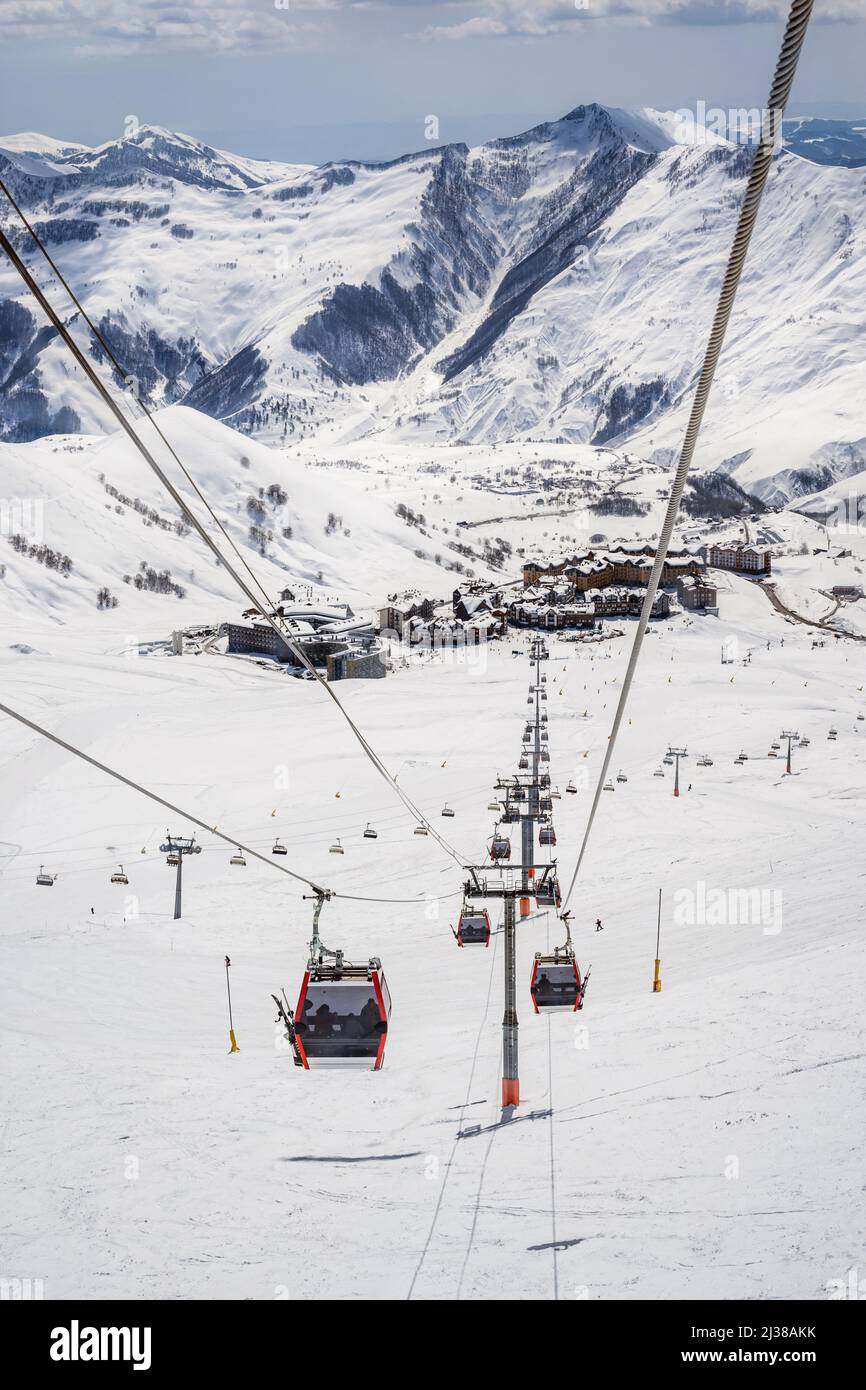 Télécabine dans la station de ski de Gudauri, Géorgie Banque D'Images