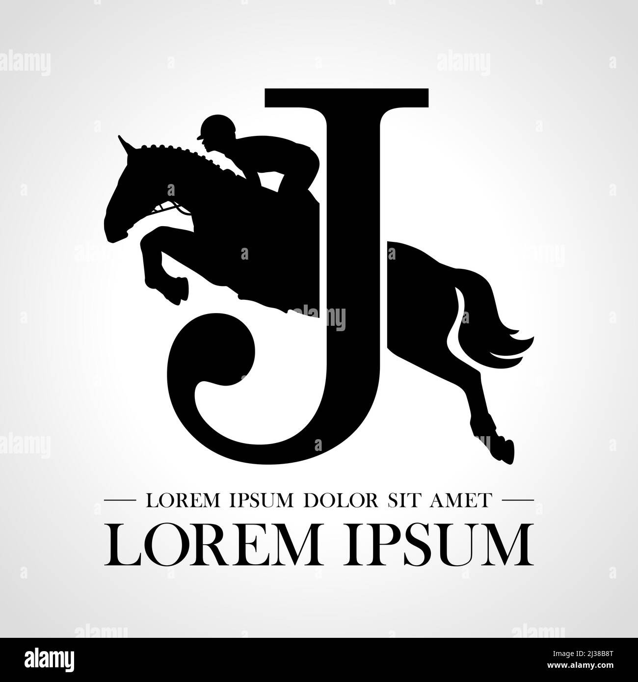 Logo Jumping Horse. Derbi. Événements équestres. Afficher le concours de saut. Sport. Icônes et éléments de conception. Lettre initiale J. Monogram. Typographique Illustration de Vecteur