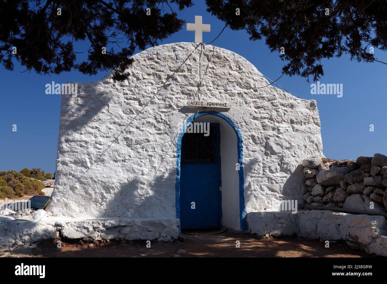 Aghios Ioannis church, Livadia, Tilos, îles du Dodécanèse, Egée du Sud, la Grèce. Banque D'Images