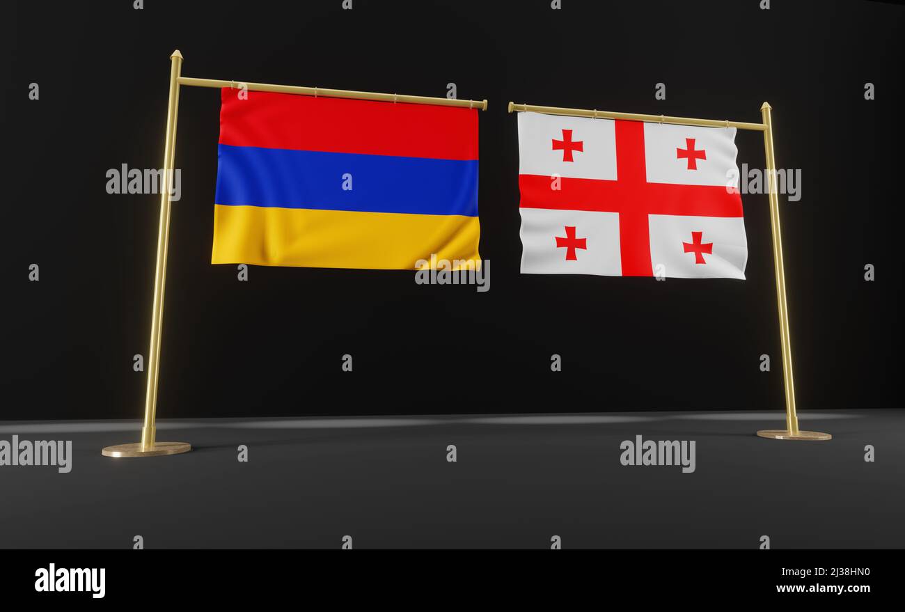 Drapeaux de l'Arménie et de la Géorgie. Drapeau de l'Arménie et drapeau de la Géorgie. Négociations avec l'Arménie et la Géorgie. 3D travaux et 3D images Banque D'Images
