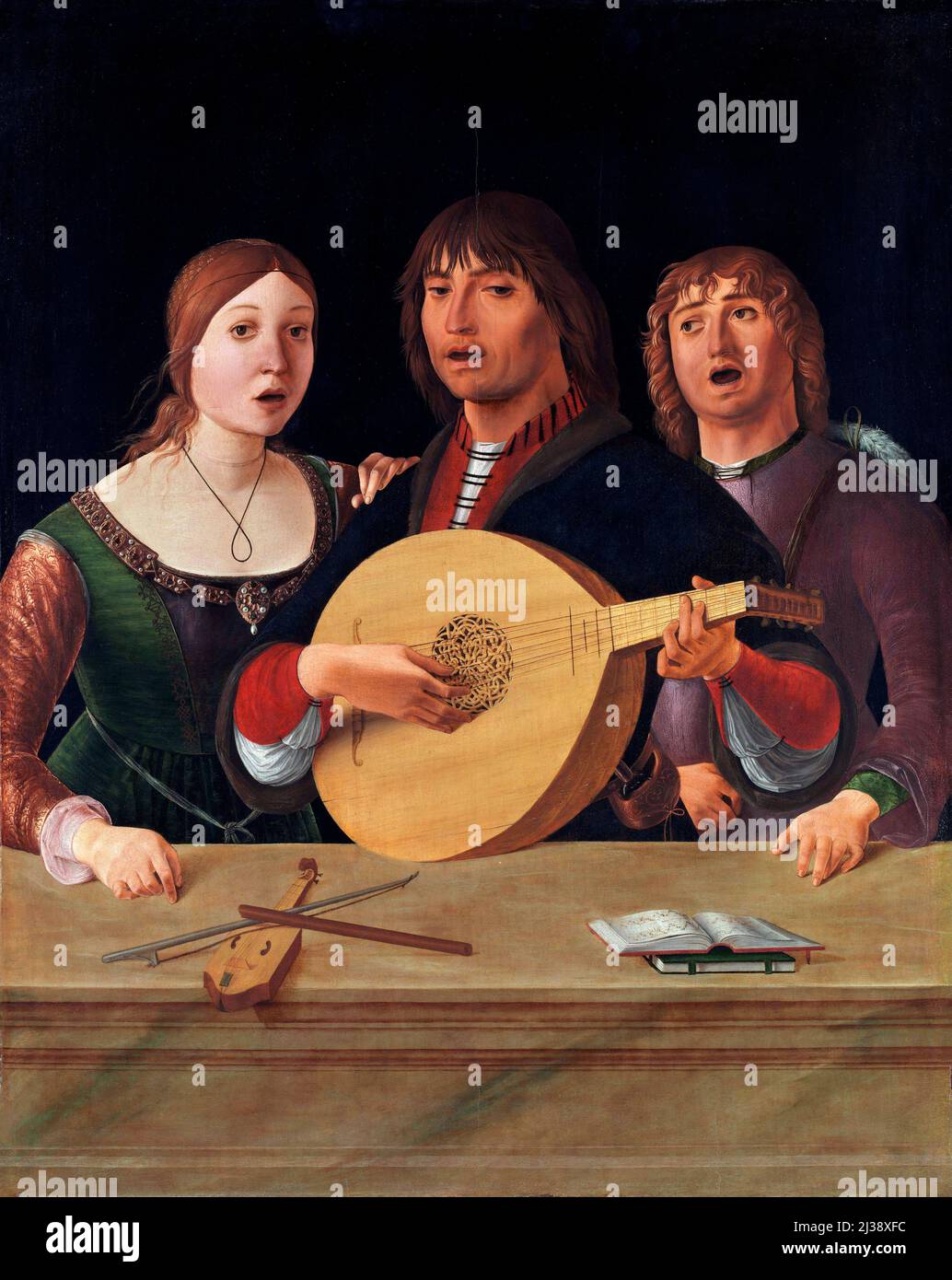 Un concert de l'artiste italien de la Renaissance, Lorenzo Costa (1460-1535), huile sur bois, c. 1488-90 Banque D'Images