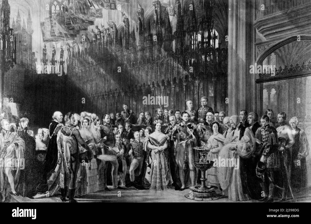 La Maison royale de Windsor - la princesse Elizabeth, si elle réussit, sera la première reine depuis Victoria dont elle et le duc d'Édimbourg sont descendants. Leur premier enfant serait le deuxième de la succession. Ici, le roi Edward VII est baptisé. 16 novembre 1948. Banque D'Images