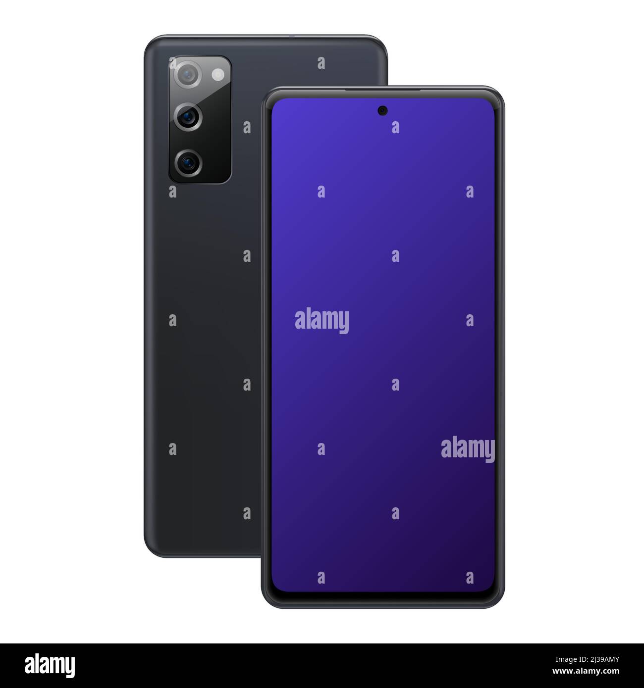 Maquette de smartphone Galaxy avec trois appareils photo. Modèle violet isolé. Illustration vectorielle Illustration de Vecteur