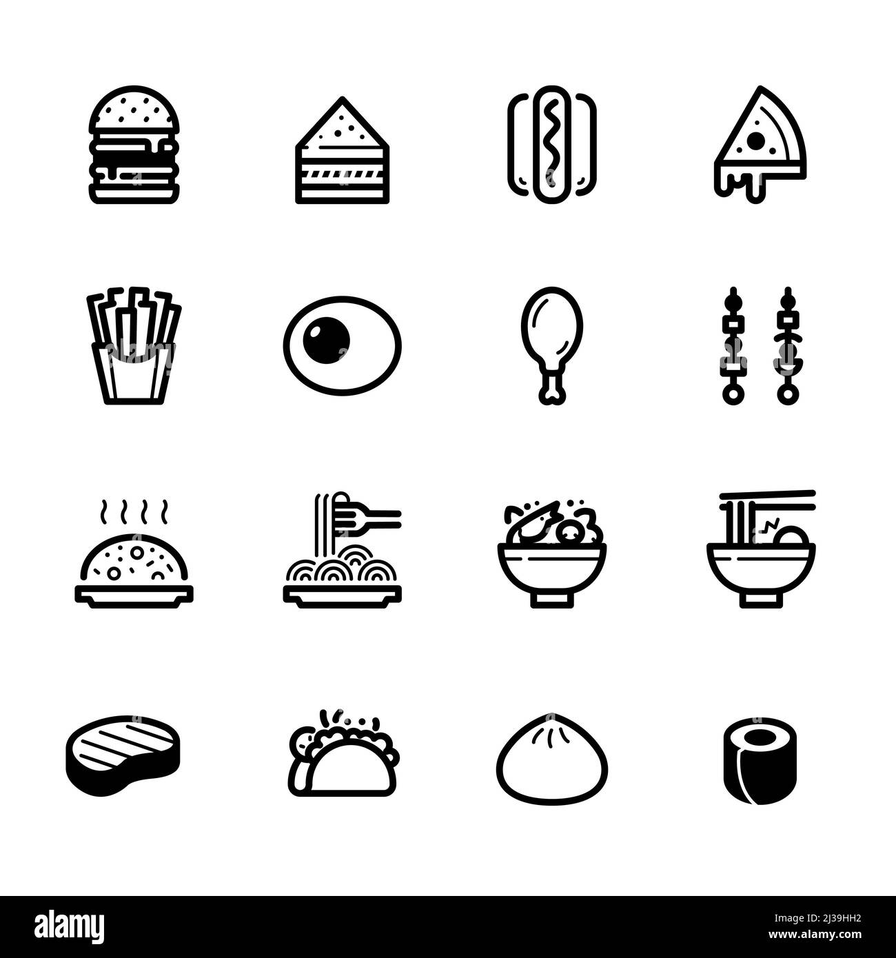 Icônes alimentaires avec fond blanc Banque D'Images