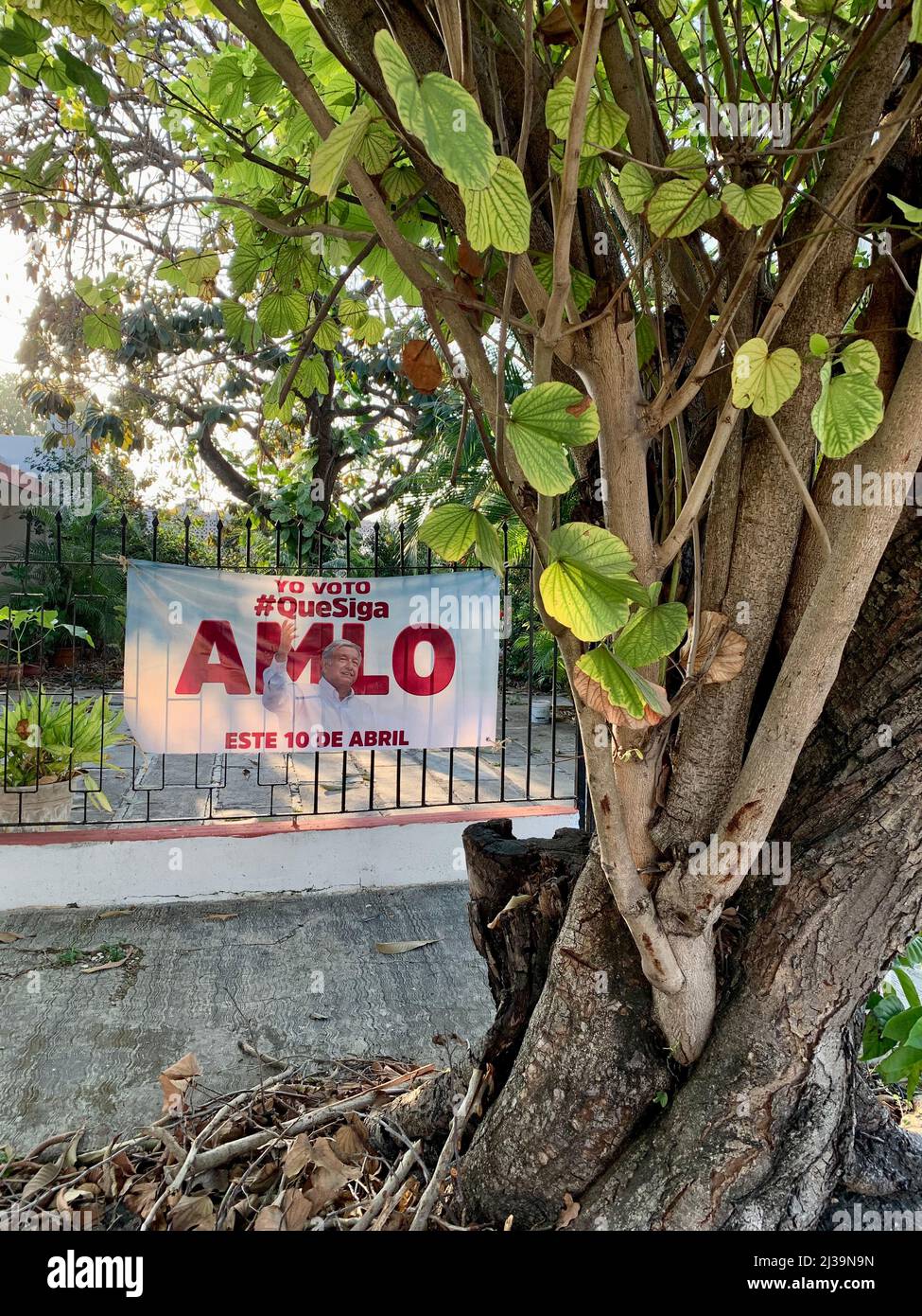 Affiche pour l'élection présidentielle de 2022 qui se tiendra au Mexique le 10 avril 2022 pour décider si le président actuel AMLO reste en fonction pour son mandat de six ans complet/ Merida, Mexique Banque D'Images