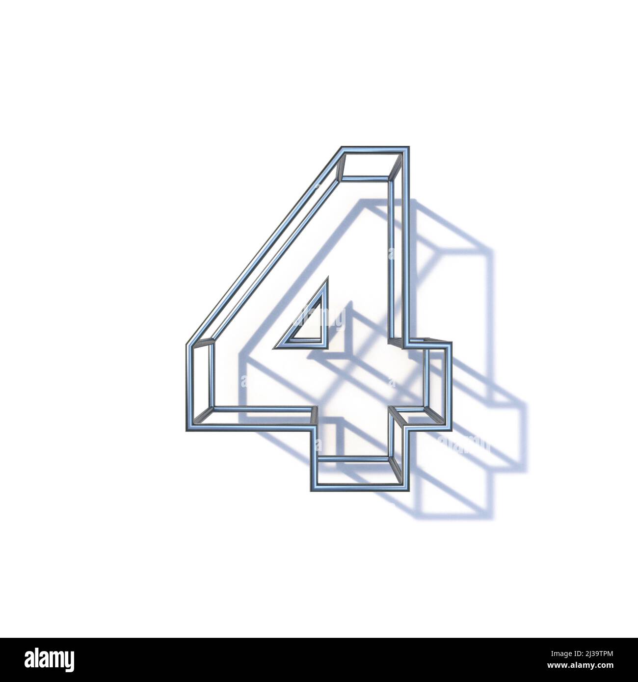 Cadre en fil d'acier police numéro 4 QUATRE 3D rendu illustration isolée sur fond blanc Banque D'Images
