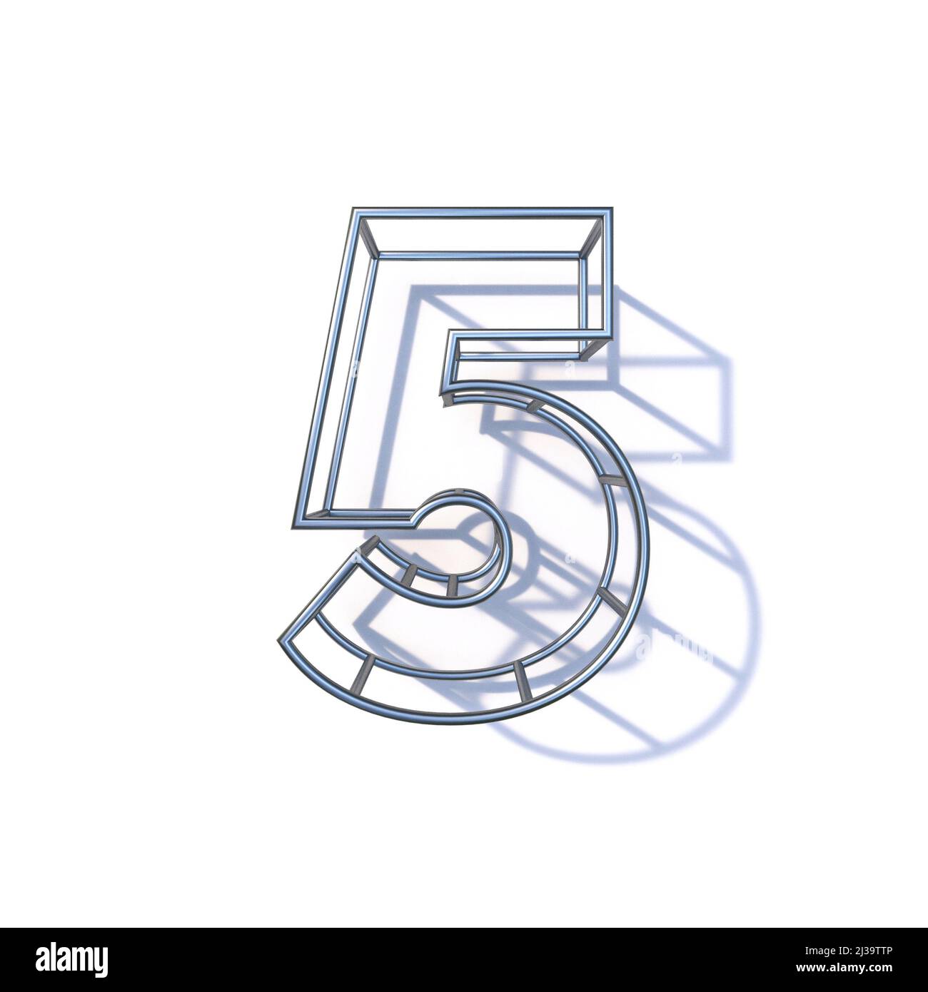 Cadre en fil d'acier police numéro 5 CINQ 3D rendu illustration isolée sur fond blanc Banque D'Images