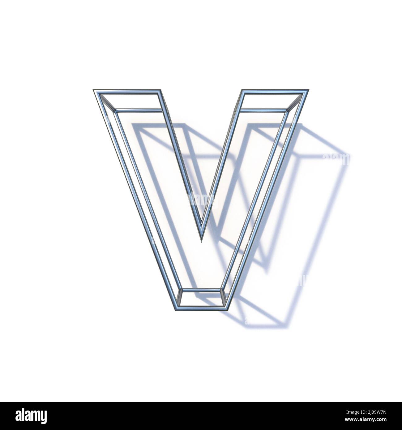 Police de trame en fil d'acier Letter V 3D rend l'illustration isolée sur fond blanc Banque D'Images