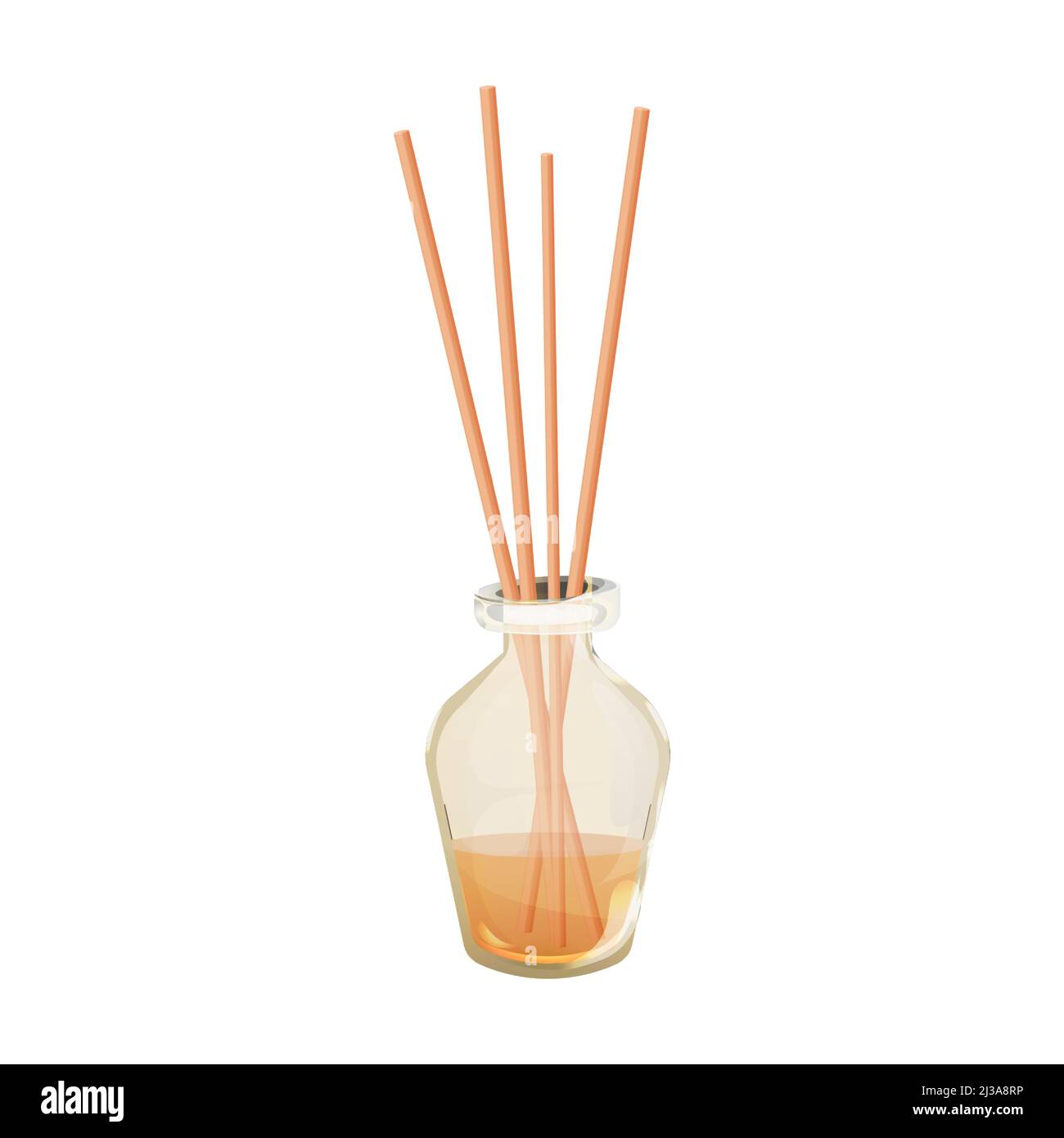 Diffuseur d'arôme, bouteille en verre avec bâtonnets de bambou pour la maison dans le style de dessin animé isolé sur un fond blanc. Illustration vectorielle en poudre rose, icône. Illustration vectorielle Illustration de Vecteur