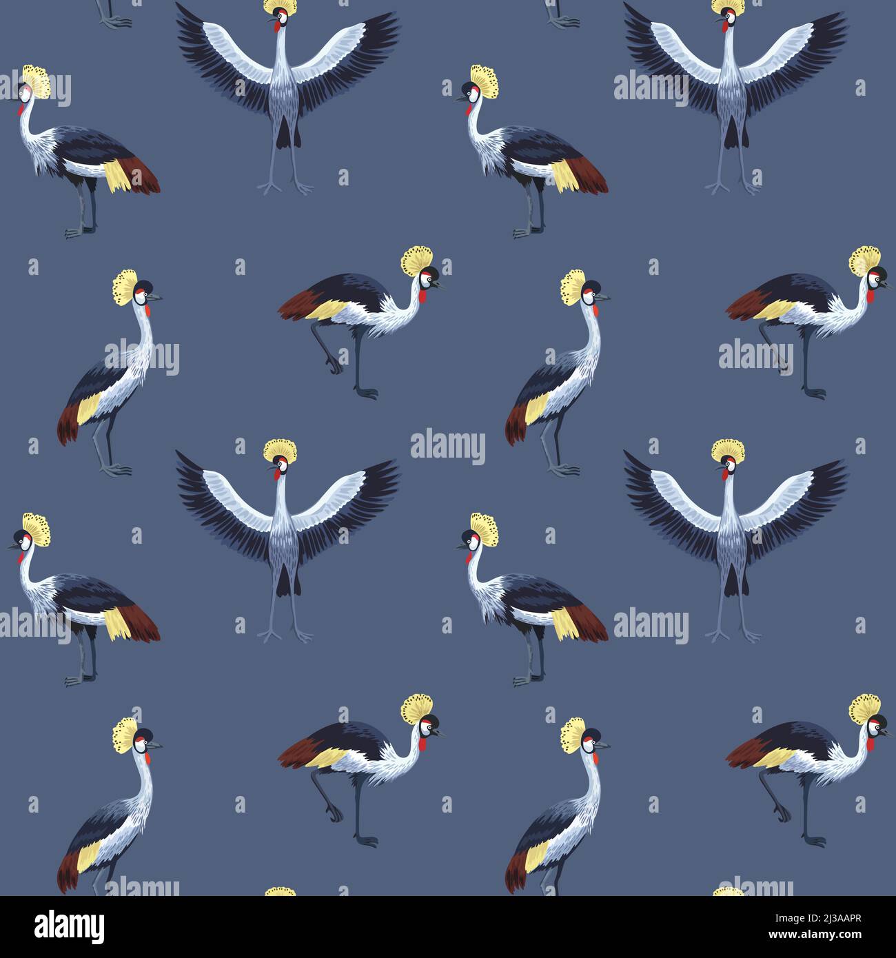 Motif vectoriel sans couture avec oiseaux de grue couronnés. Illustration de Vecteur