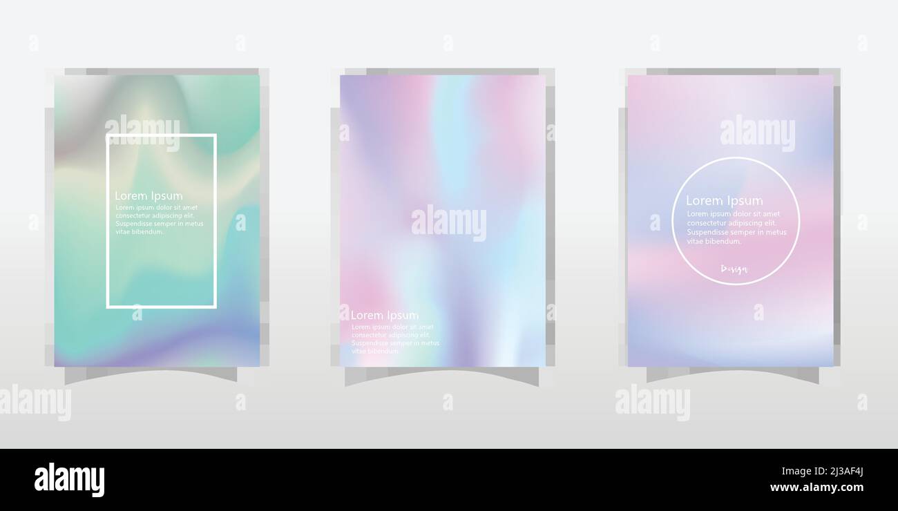 Arrière-plans holographiques définis. Textures multicolores lisses. Revers holographiques. Backdrop hologramme. Couleurs pastel tendance. Couverture ou interdiction de l'art holographique Illustration de Vecteur