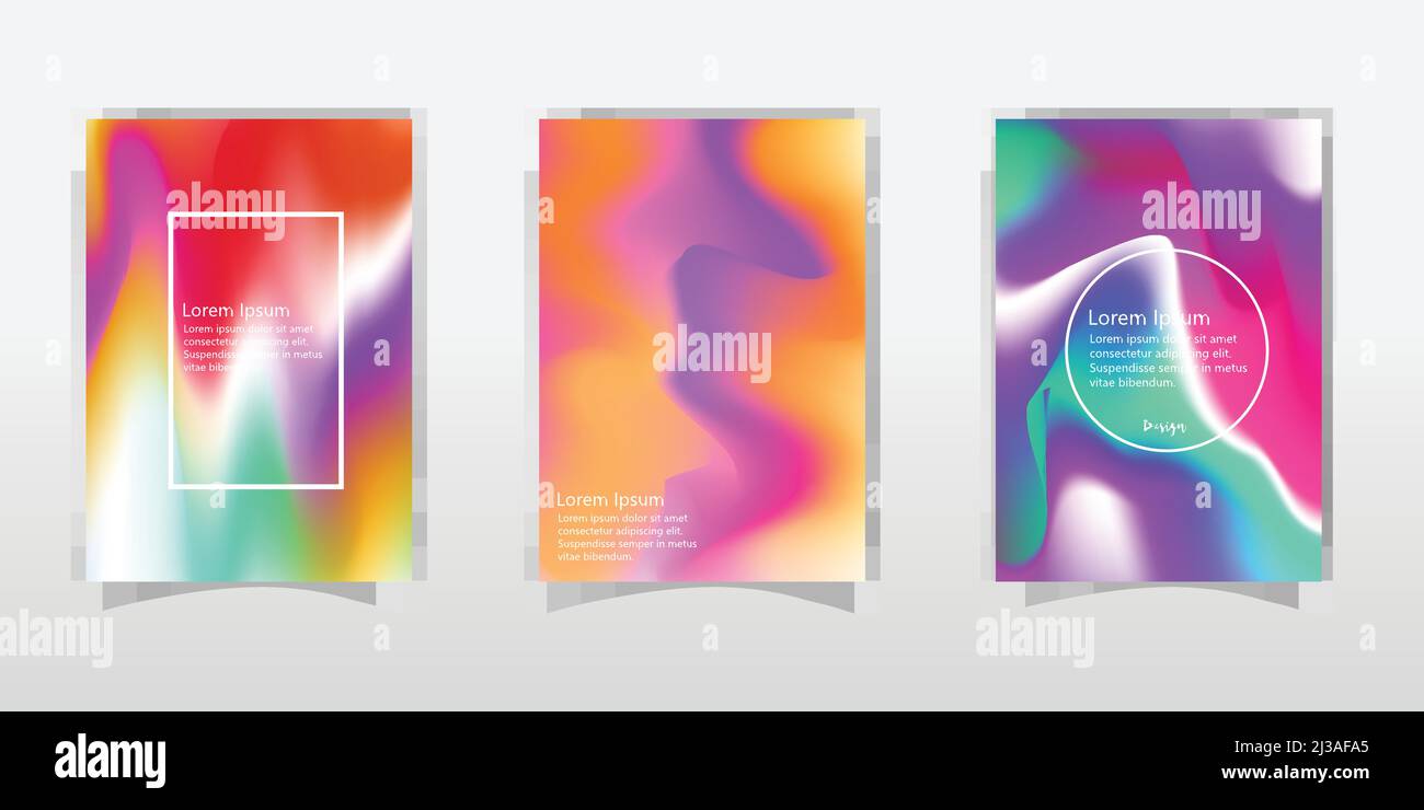 Arrière-plans holographiques définis. Textures multicolores lisses. Revers holographiques. Backdrop hologramme. Couleurs pastel tendance. Couverture ou interdiction de l'art holographique Illustration de Vecteur