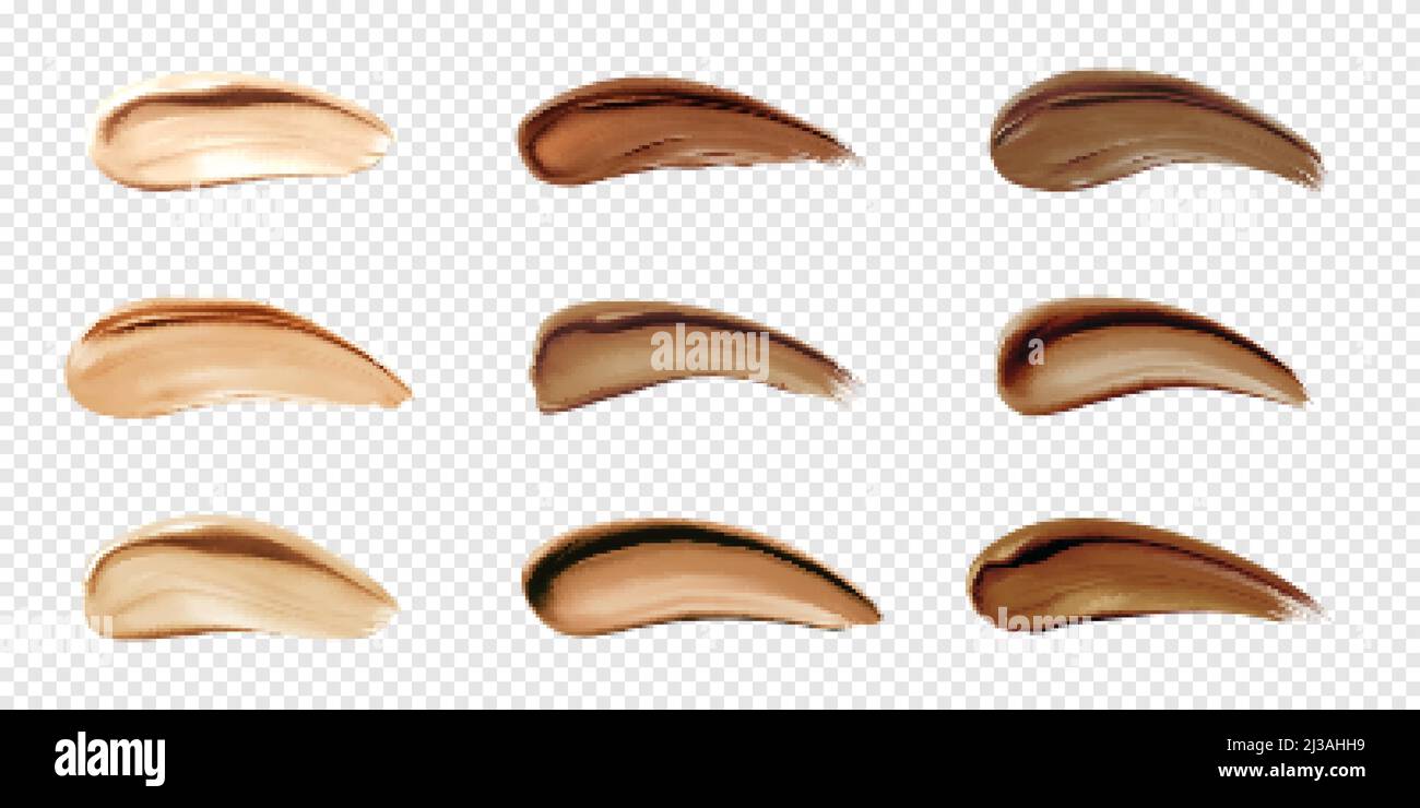 Nuances de fond de teint cosmétiques, taches de correcteur liquide pour maquillage isolé sur fond transparent. Ensemble vectoriel réaliste de lumières et de lumières bb crea Illustration de Vecteur