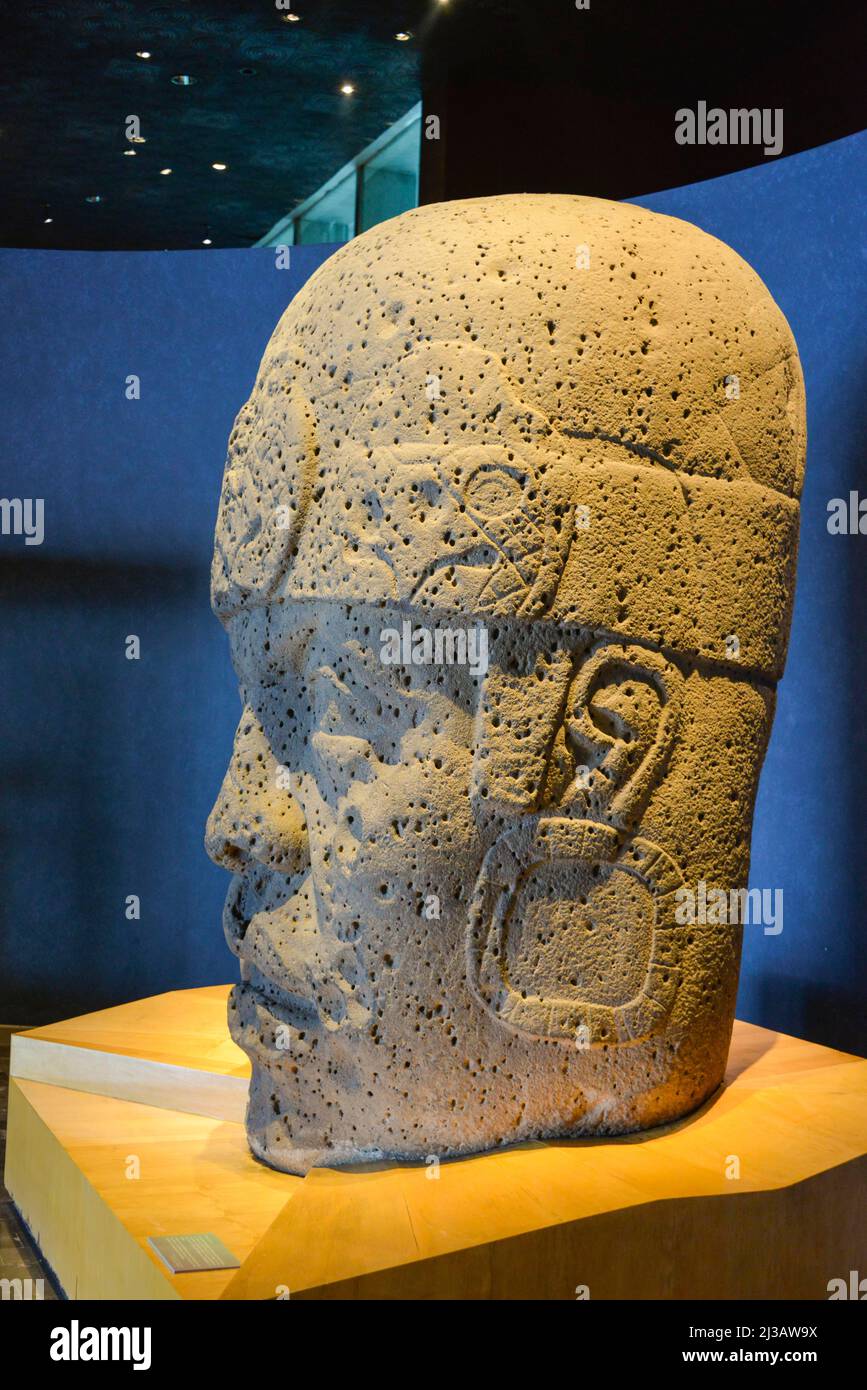 Olmec Colossal Head, Musée national Museo Nacional de Antropologia, Mexico, Mexique Banque D'Images
