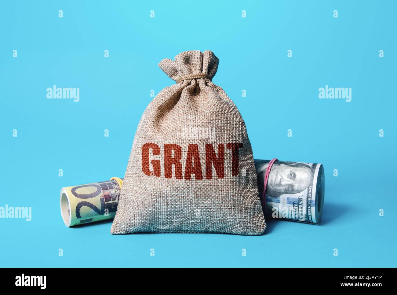 Sac d'argent de subvention financière. Subvention pour l'éducation. Encourager les activités des organismes de bienfaisance à but non lucratif. Le développement de la science et a Banque D'Images