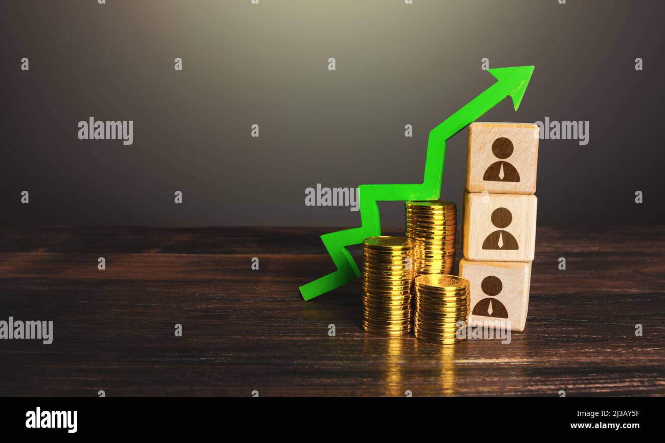 Développement et expansion des affaires. Croissance des salaires. Promotion. Développement d'équipes, coopération en équipe. Emploi. Augmentation de l'efficacité an Banque D'Images
