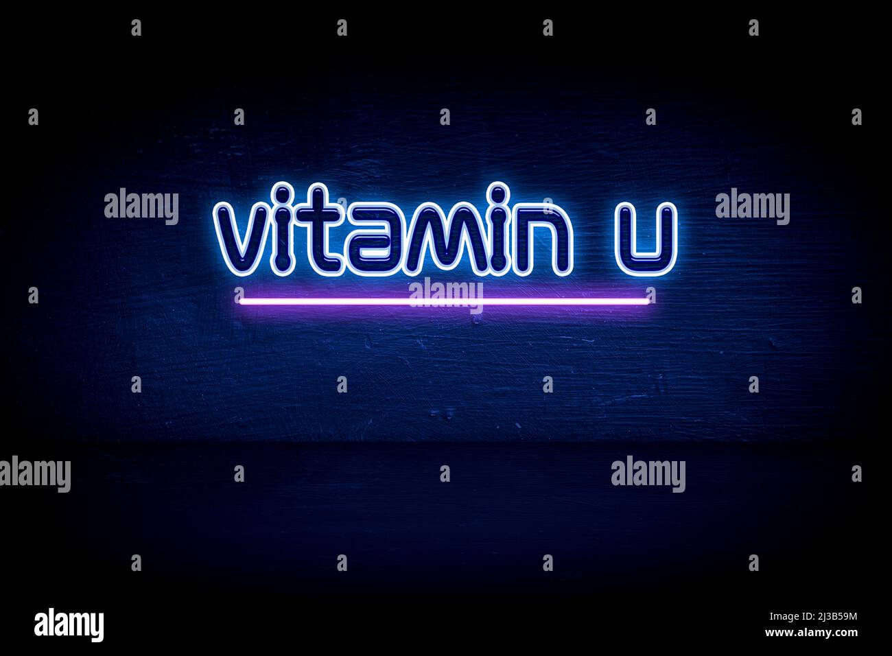 Vitamine U - panneau d'annonce au néon bleu Banque D'Images