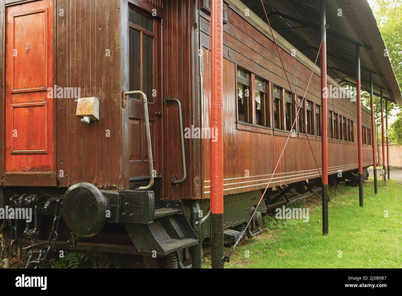 exposition de l'ancien train en bois Banque D'Images