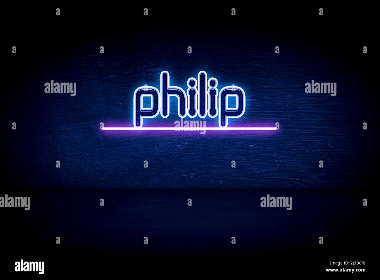 Philip - panneau d'annonce au néon bleu Banque D'Images