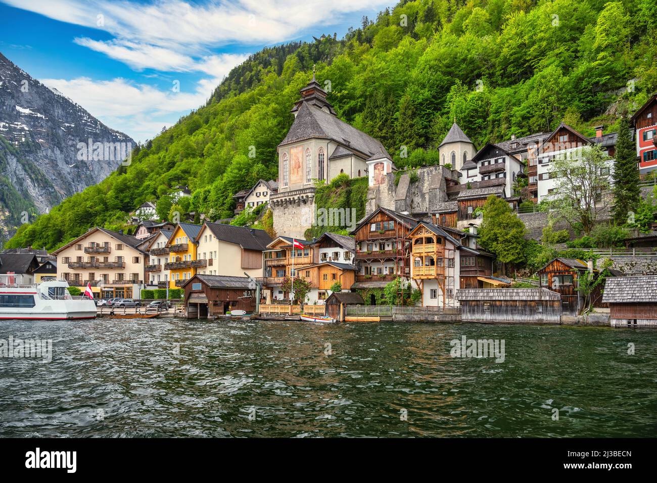Hallstatt, Autriche Nature Paysage de Hallstatt village avec lac et montagne Banque D'Images