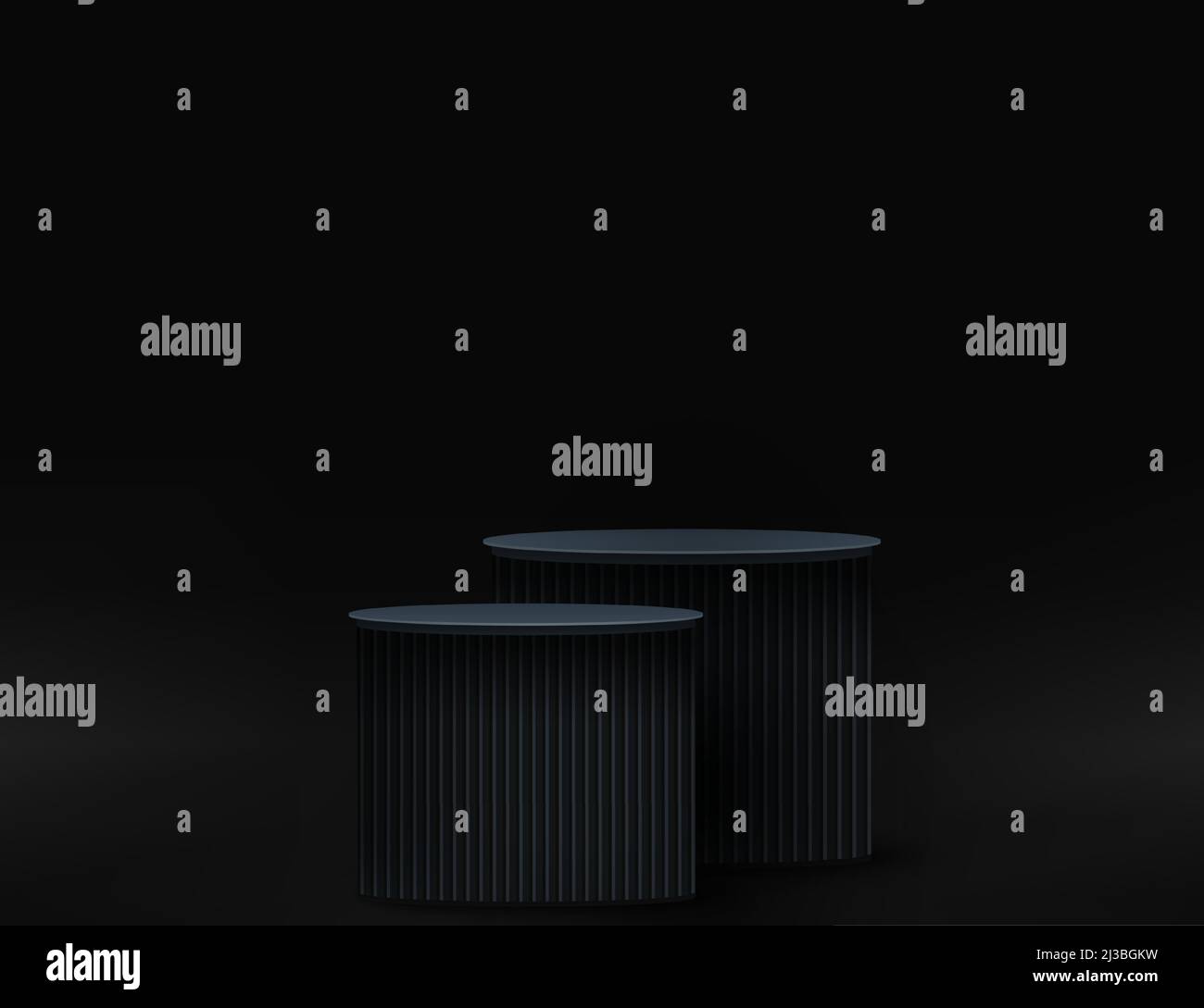 3D marches noires autour d'un pied rond ou d'un podium. Scène sombre minimale pour la présentation des produits. Illustration de Vecteur