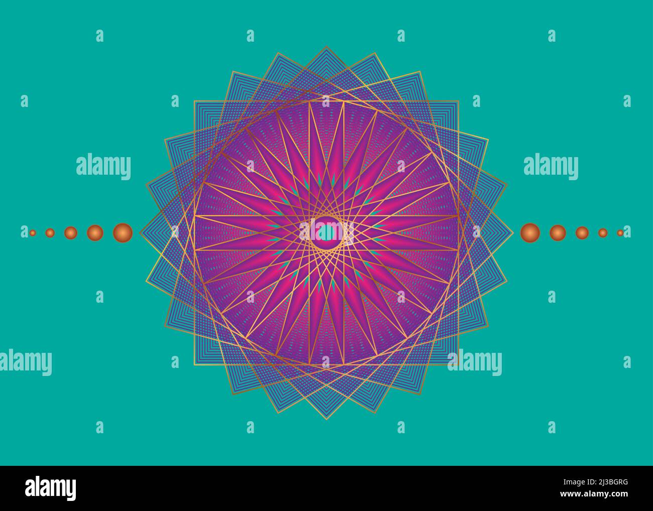 La géométrie sacrée Mandala, fleur pourpre or méditative cercle icône, géométrique logo design, roue religieuse mystique, Indian chakra concept, vecteur Illustration de Vecteur