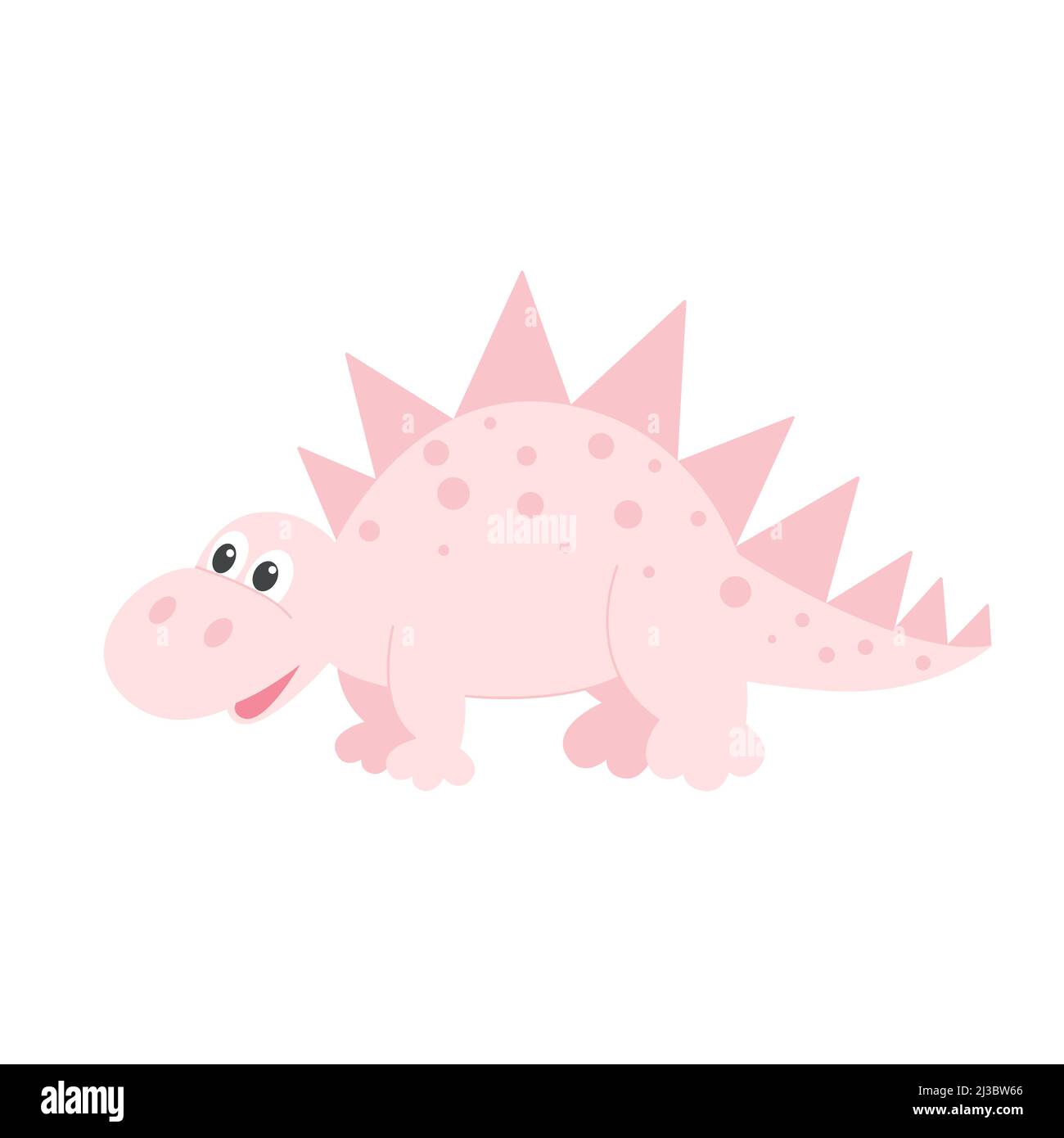 Joli petit dinosaure rose dessin animé objet isolé. Illustration du personnage de bébé. Vecteur clipart Dino fille Illustration de Vecteur