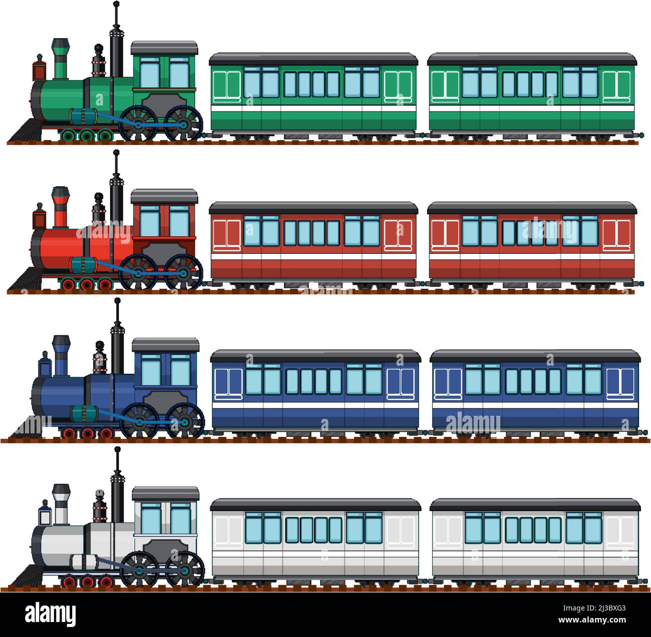 Illustration d'un jeu de locomotives à vapeur différentes Illustration de Vecteur