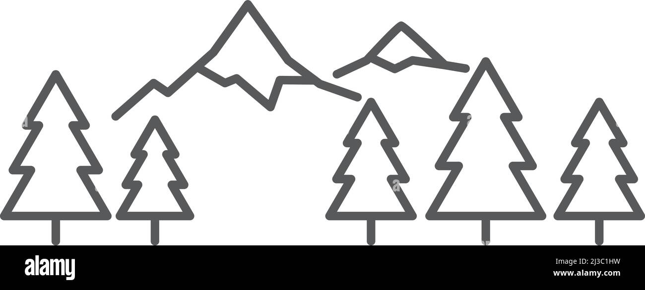 Icône forêt de montagne. Pic de glace avec panneaux d'arbre Illustration de Vecteur