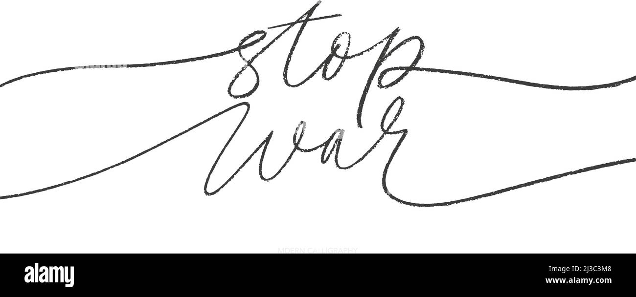 Arrêter la calligraphie de ligne de vecteur noir de guerre. Illustration de Vecteur