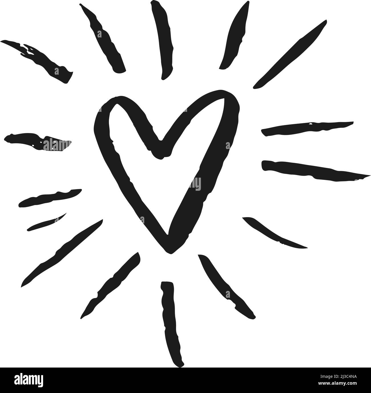 Cœur avec rayons de ligne. Un amour éclatant dans un style dessiné à la main Illustration de Vecteur
