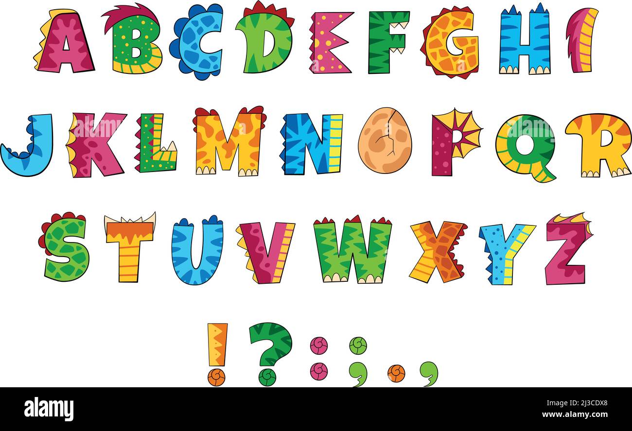 Alphabet dinosaure. Lettres de dessin animé. Drôle d'enfants abc Illustration de Vecteur