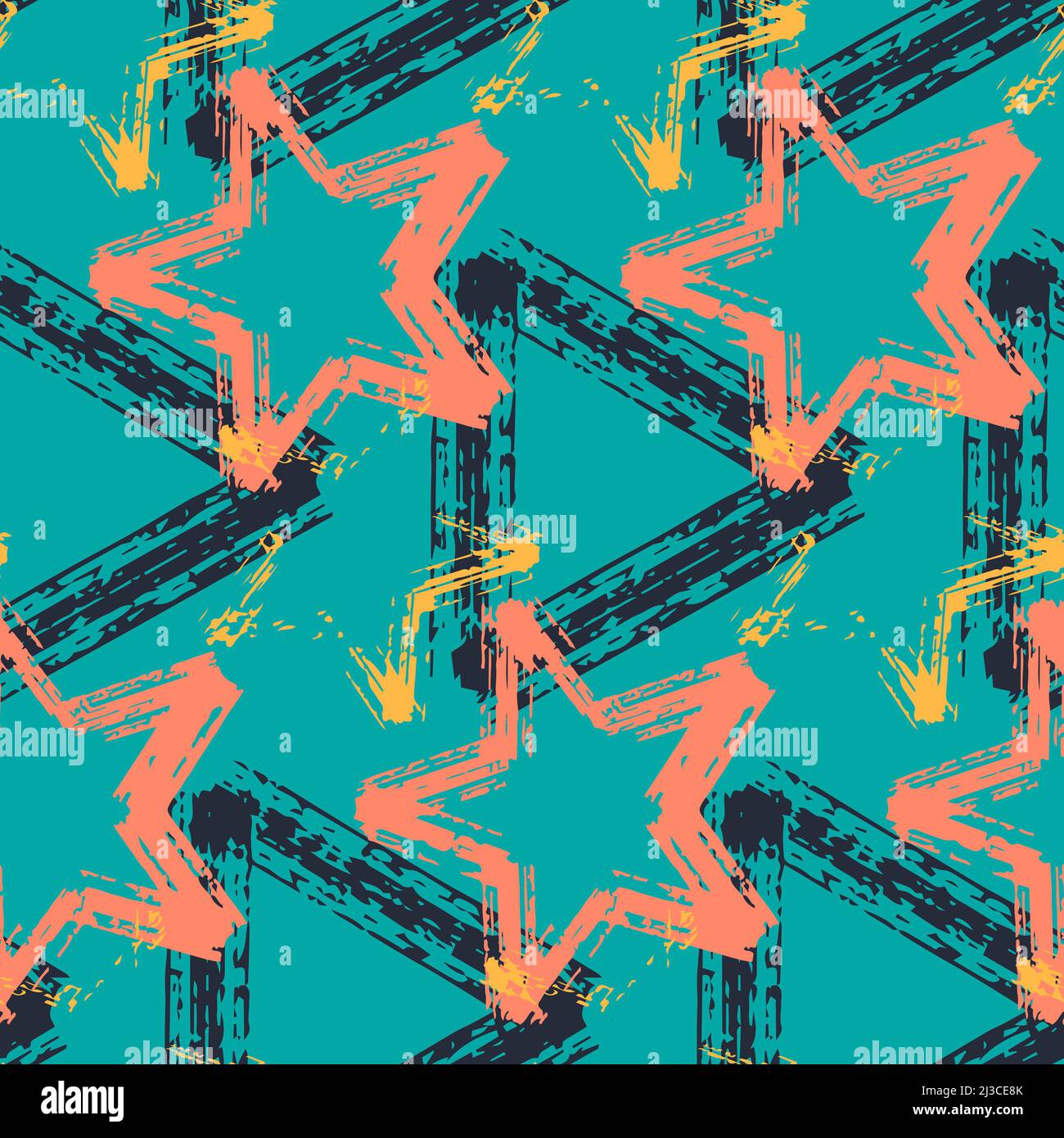 Motif sans couture, forme géométrique étoile triangle d'arrière-plan abstrait, illustration graffiti Banque D'Images