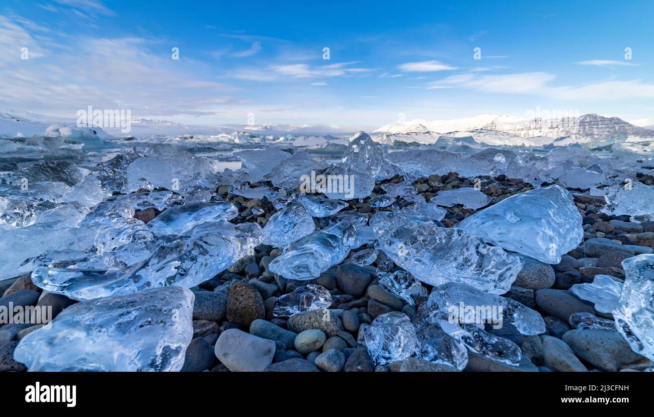 Lagon glaciaire de Jokulsarlon, parc national de Vatanjokull, sud-est de l'Islande Banque D'Images
