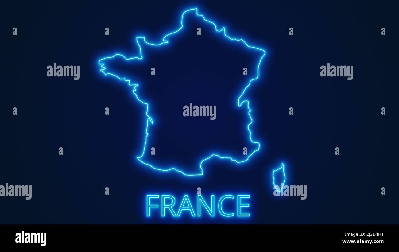 Illustration de la carte lumineuse de la France. Rendu d'une image et d'une partie d'une série. Banque D'Images