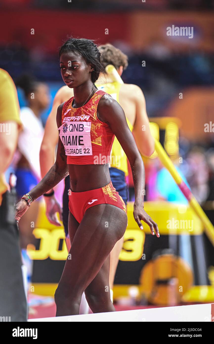 Fatima Diame sautant au championnat du monde en salle de Belgrade 2022