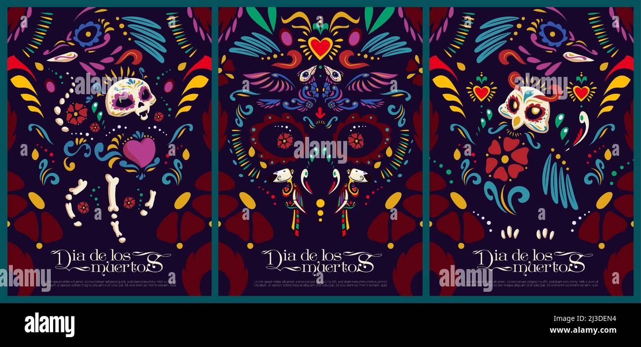 Dia de los muertos affiches de dessins animés, le jour mexicain des