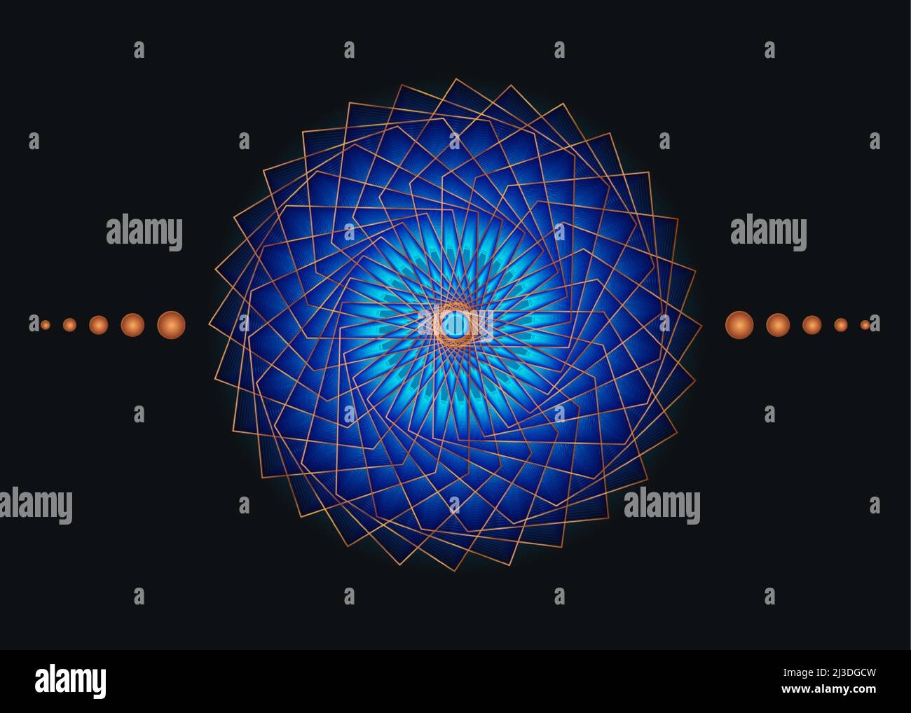 Géométrie sacrée Mandala, fleur bleue or médaillative cercle icône, géométrique logo design, roue religieuse mystique, concept indien chakra, vecteur signe Illustration de Vecteur